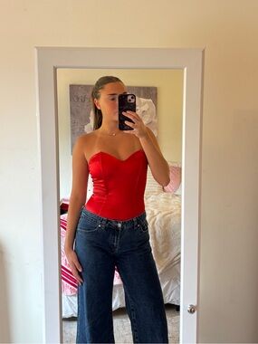 Princess Polly Strapless Red Satin Corset Bodysuit